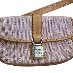 Dooney & Bourke Pink Logo Canvas Wristlet Tan Leather Trim